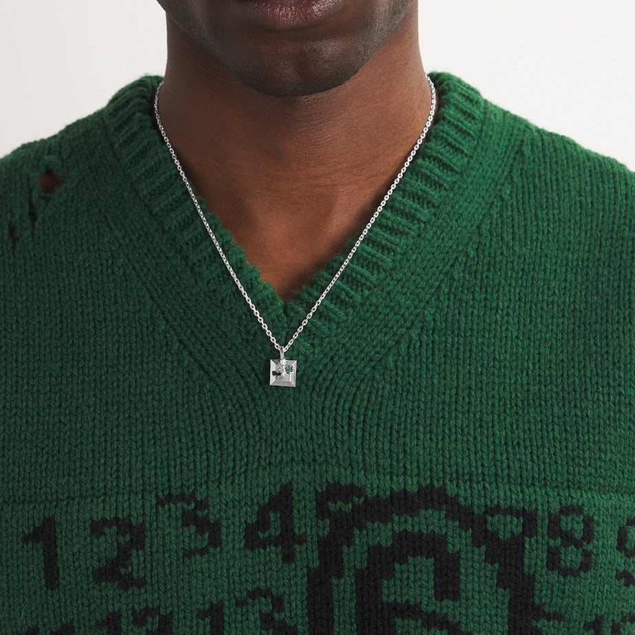 Raw Embedded Emerald Square Necklace