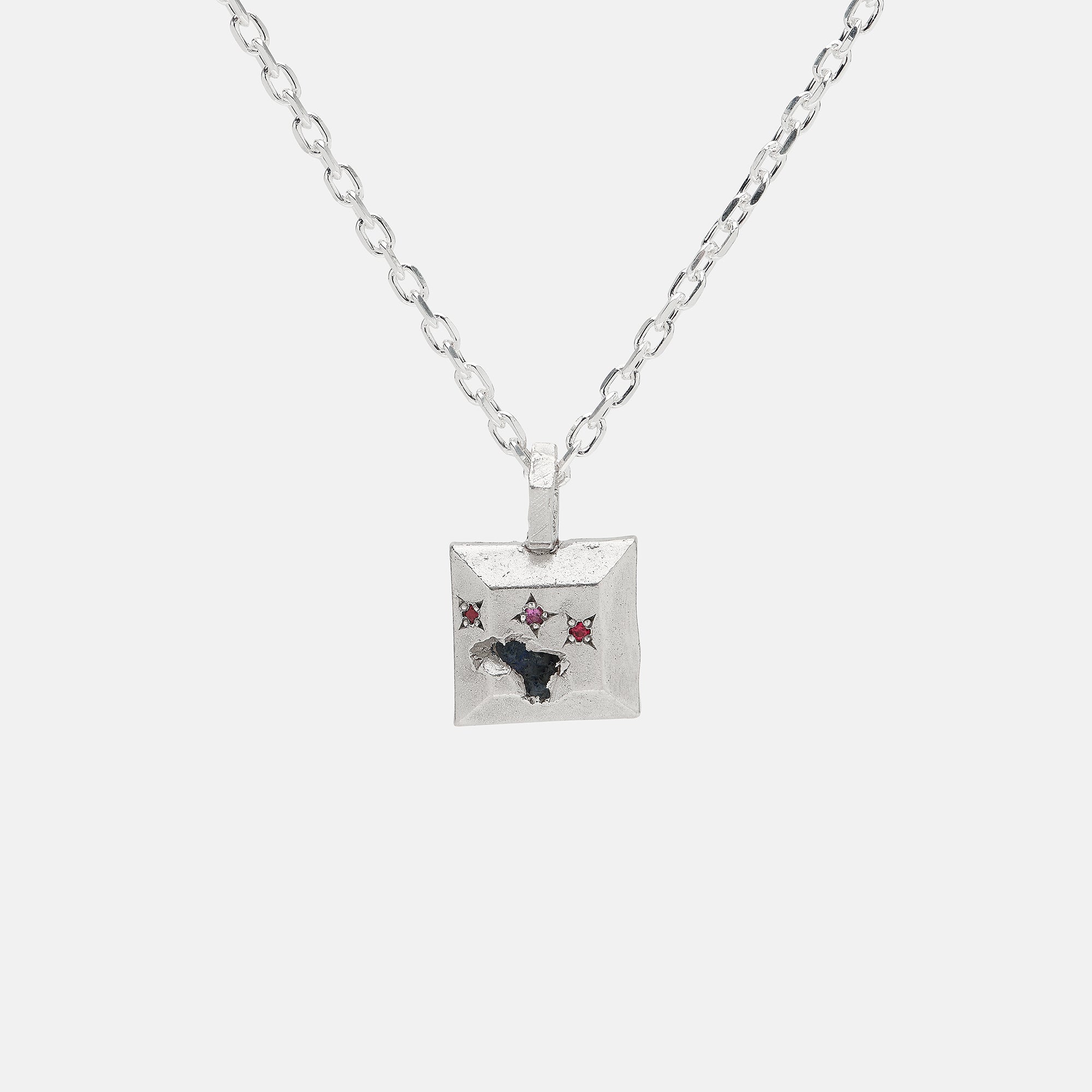 Ruby & Sapphire Square-cut Cluster Necklace
