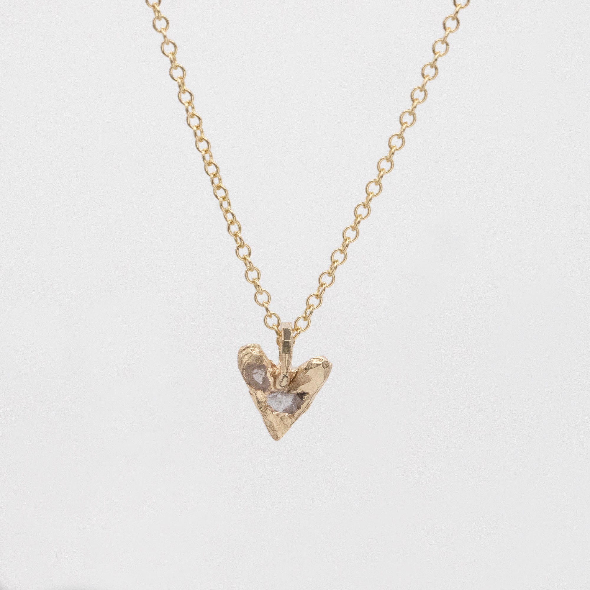 Raw White Sapphire 9K Gold Heart Necklace