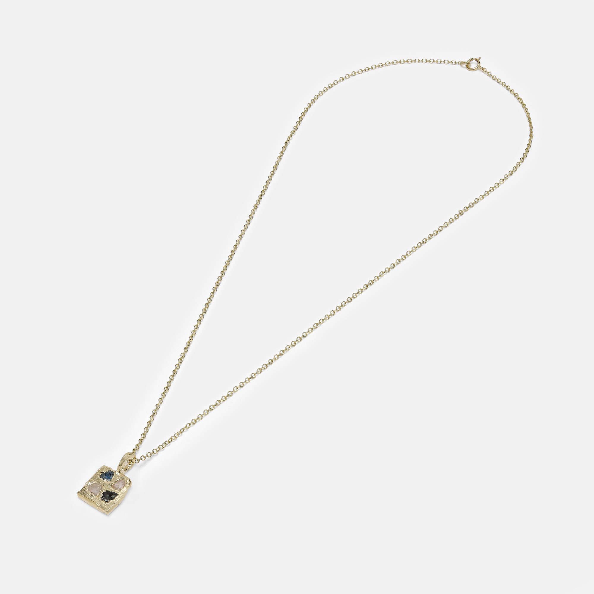 9k Gold Sapphire Scatter Square Necklace