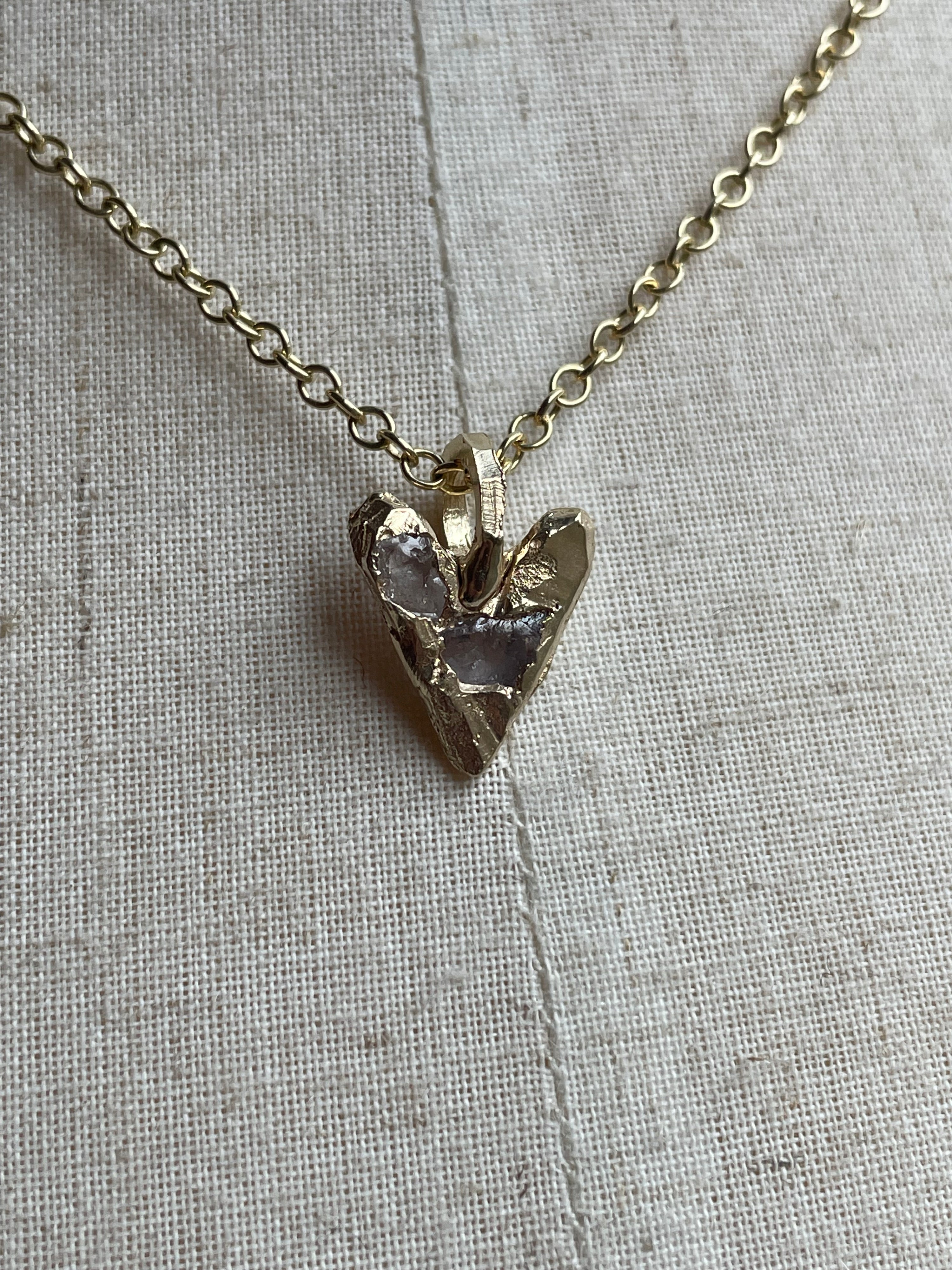 Raw White Sapphire 9K Gold Heart Necklace