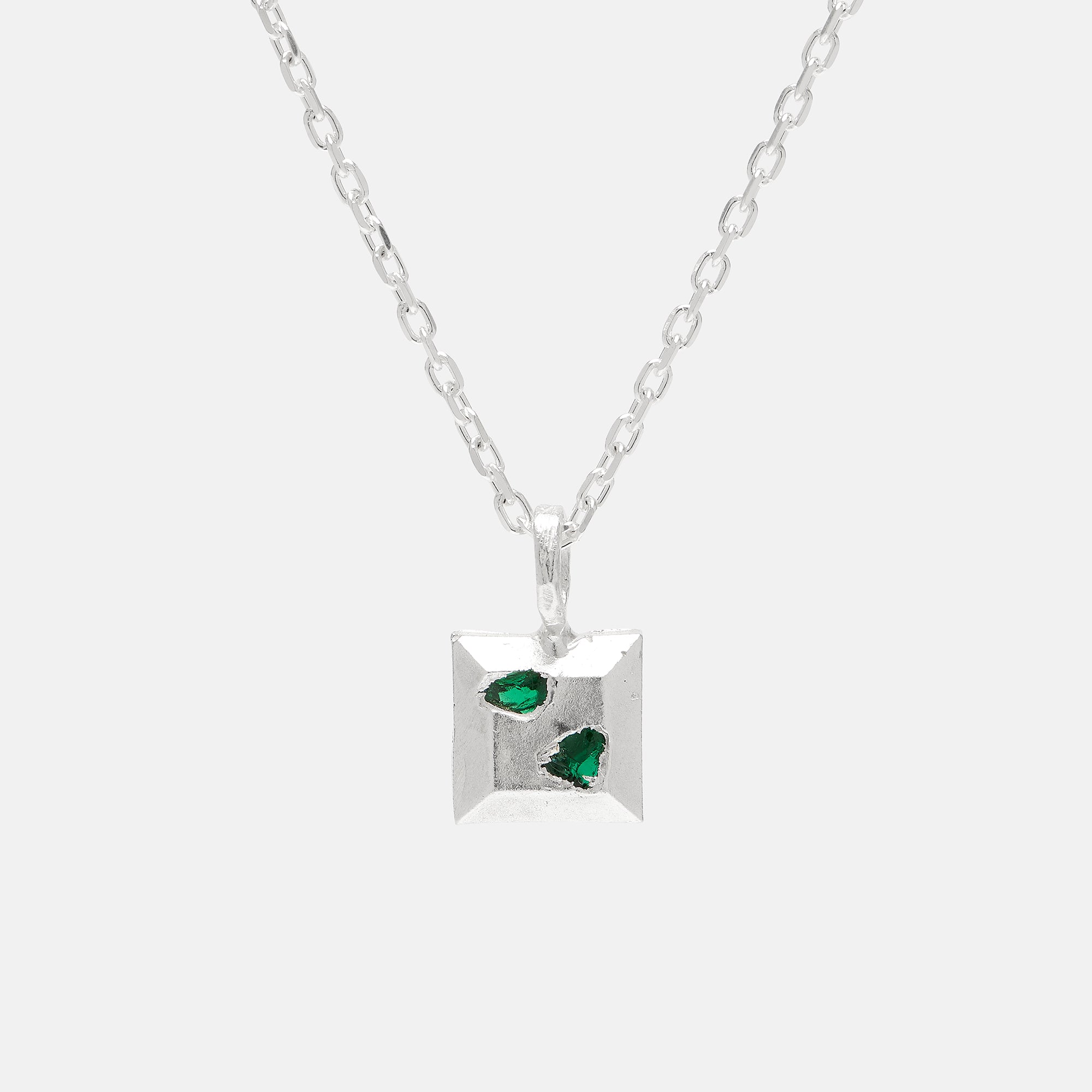 Raw Embedded Emerald Square Necklace