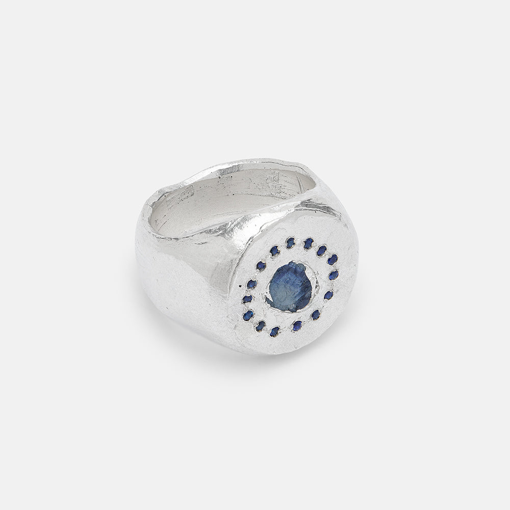 Blue Sapphire Halo Signet