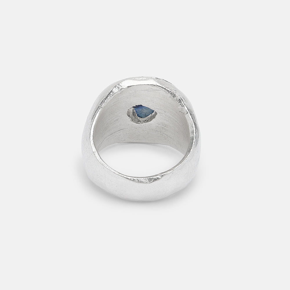 Blue Sapphire Halo Signet