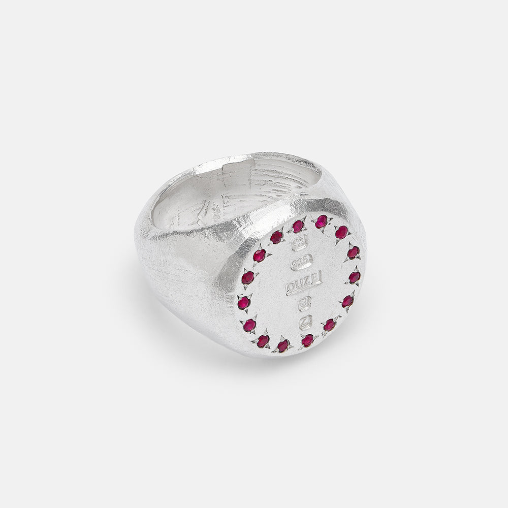Hallmarked Ruby Halo Signet