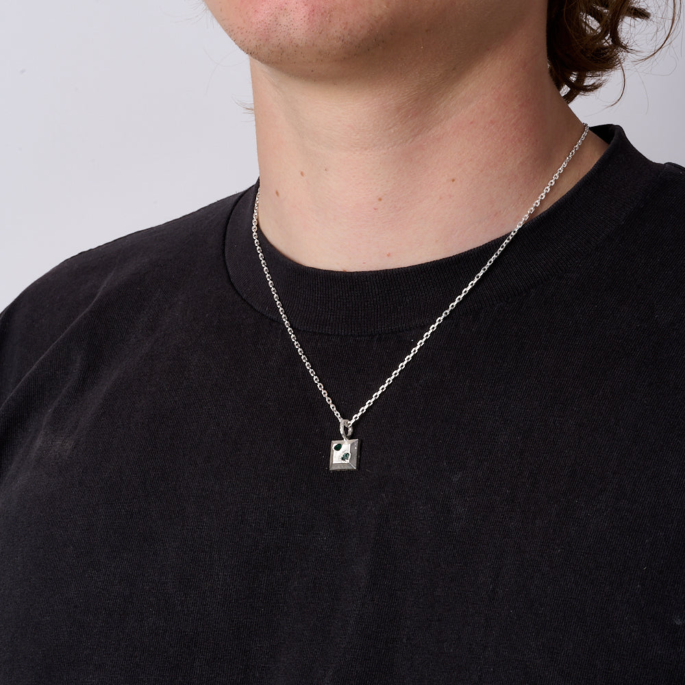 Raw Embedded Emerald Square Necklace