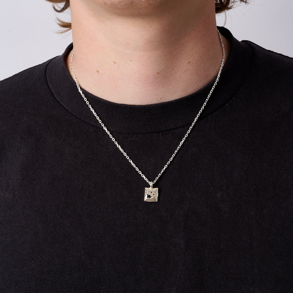 Ruby & Sapphire Square-cut Cluster Necklace