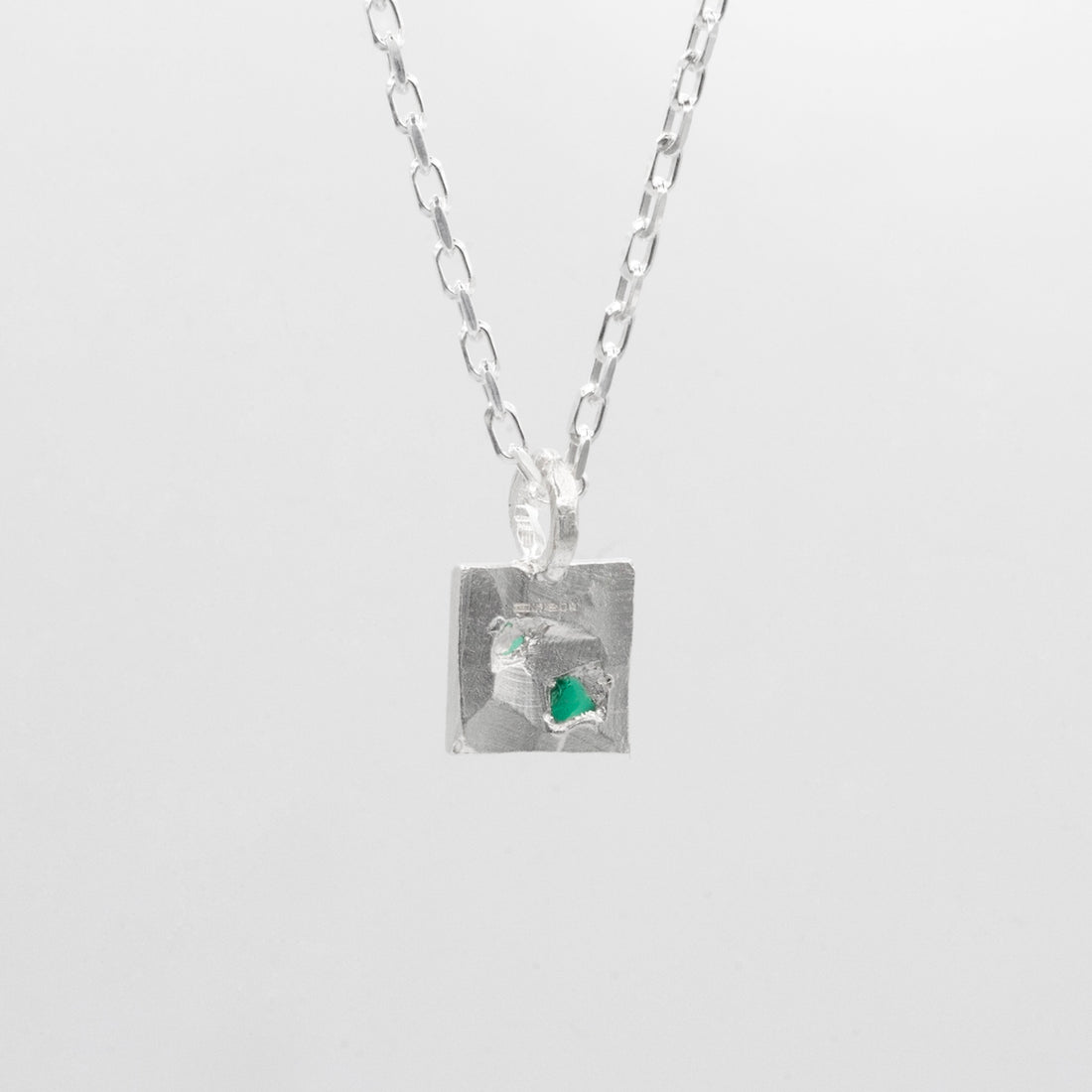 EMBEDDED RAW EMERALD SQUARE NECKLACE