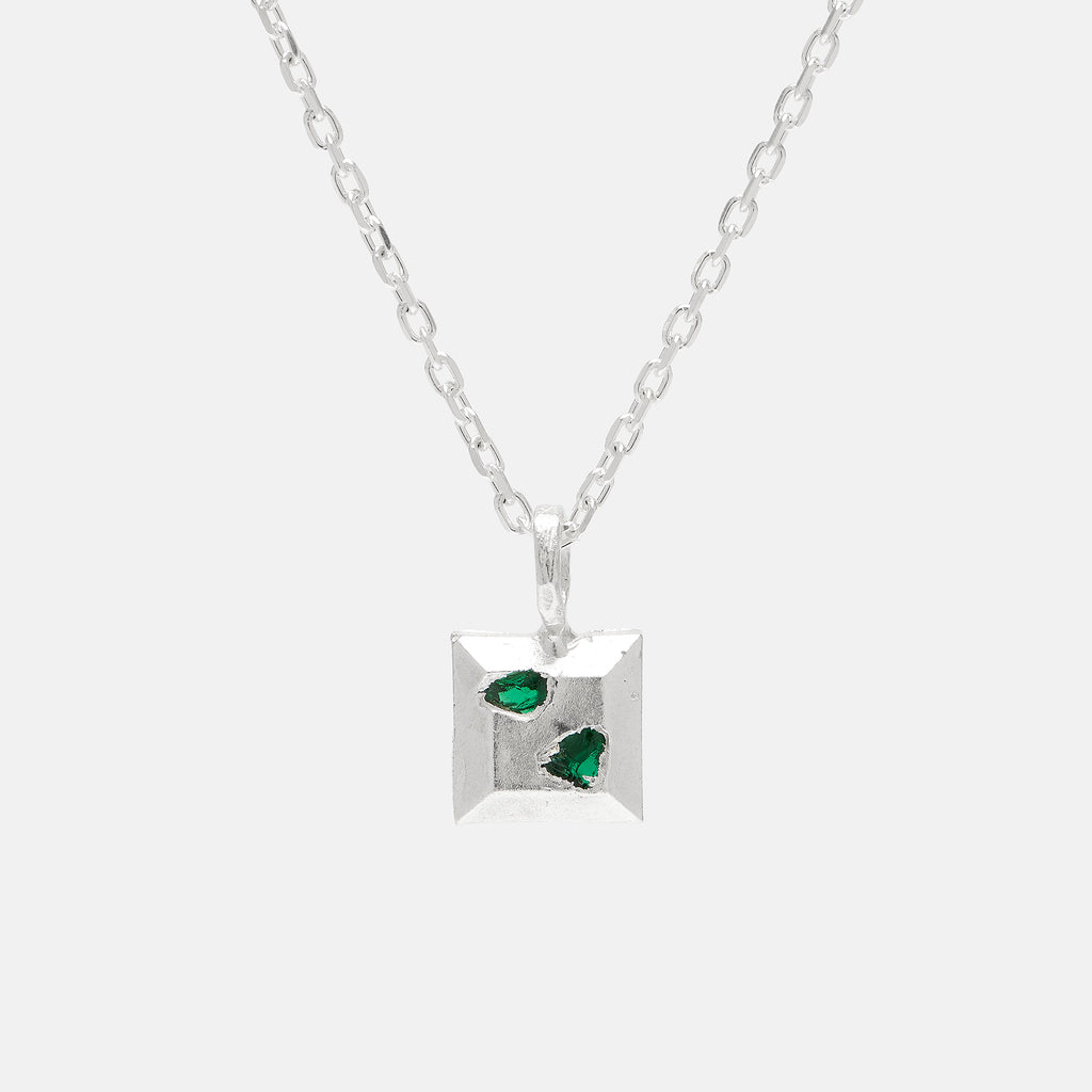 Raw Embedded Emerald Square Necklace