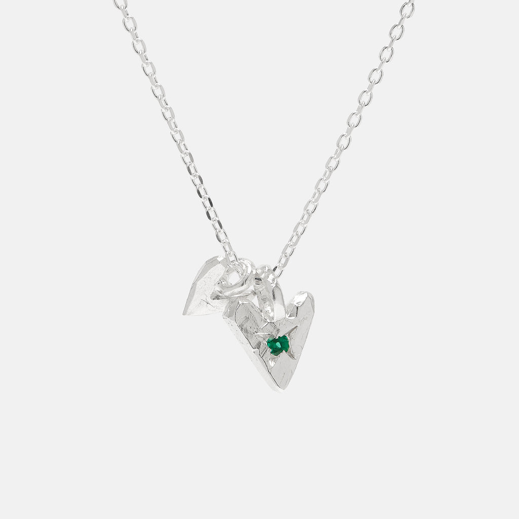Emerald Sibling Heart Necklace