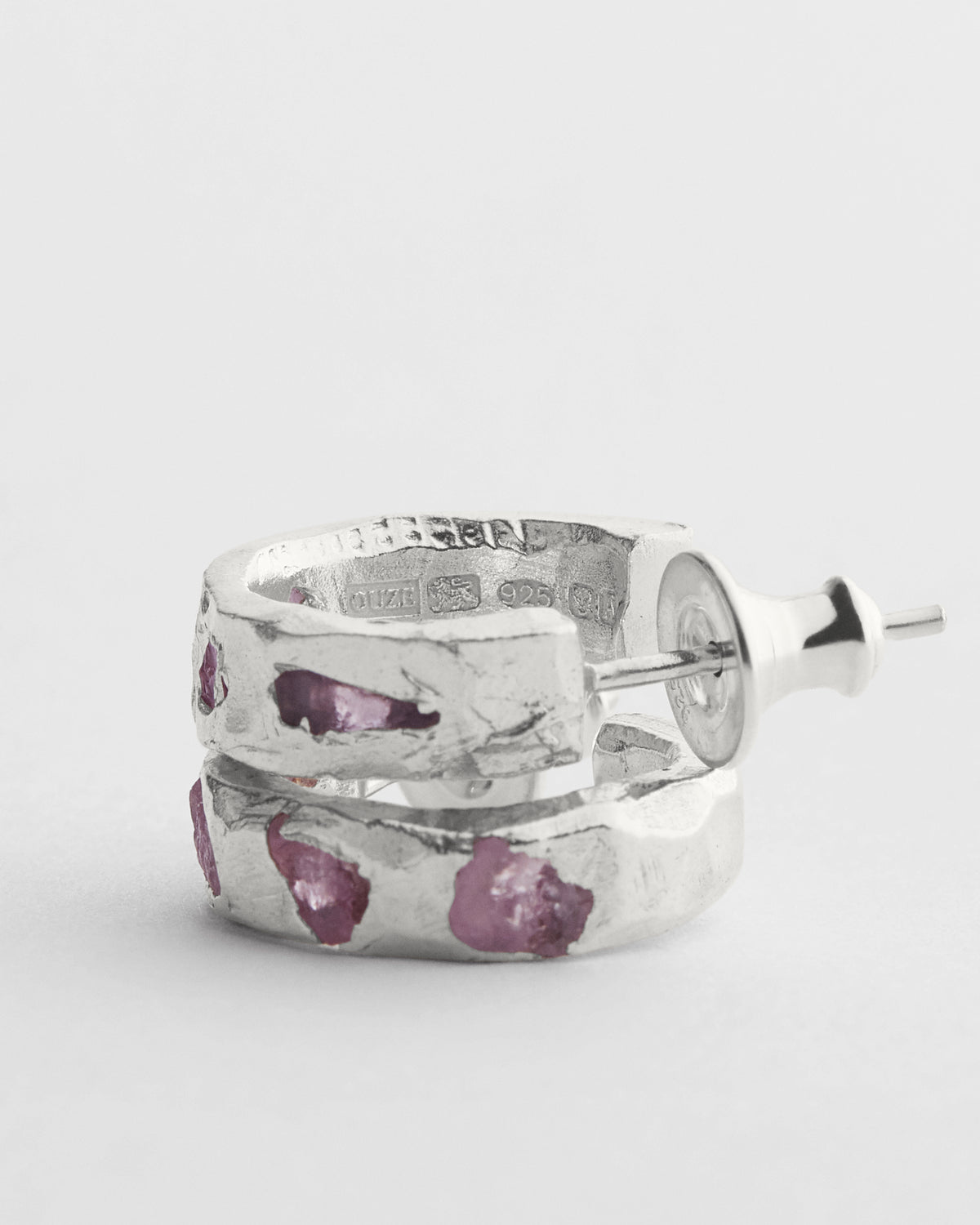 Raw Pink Sapphire Scatter Hoops
