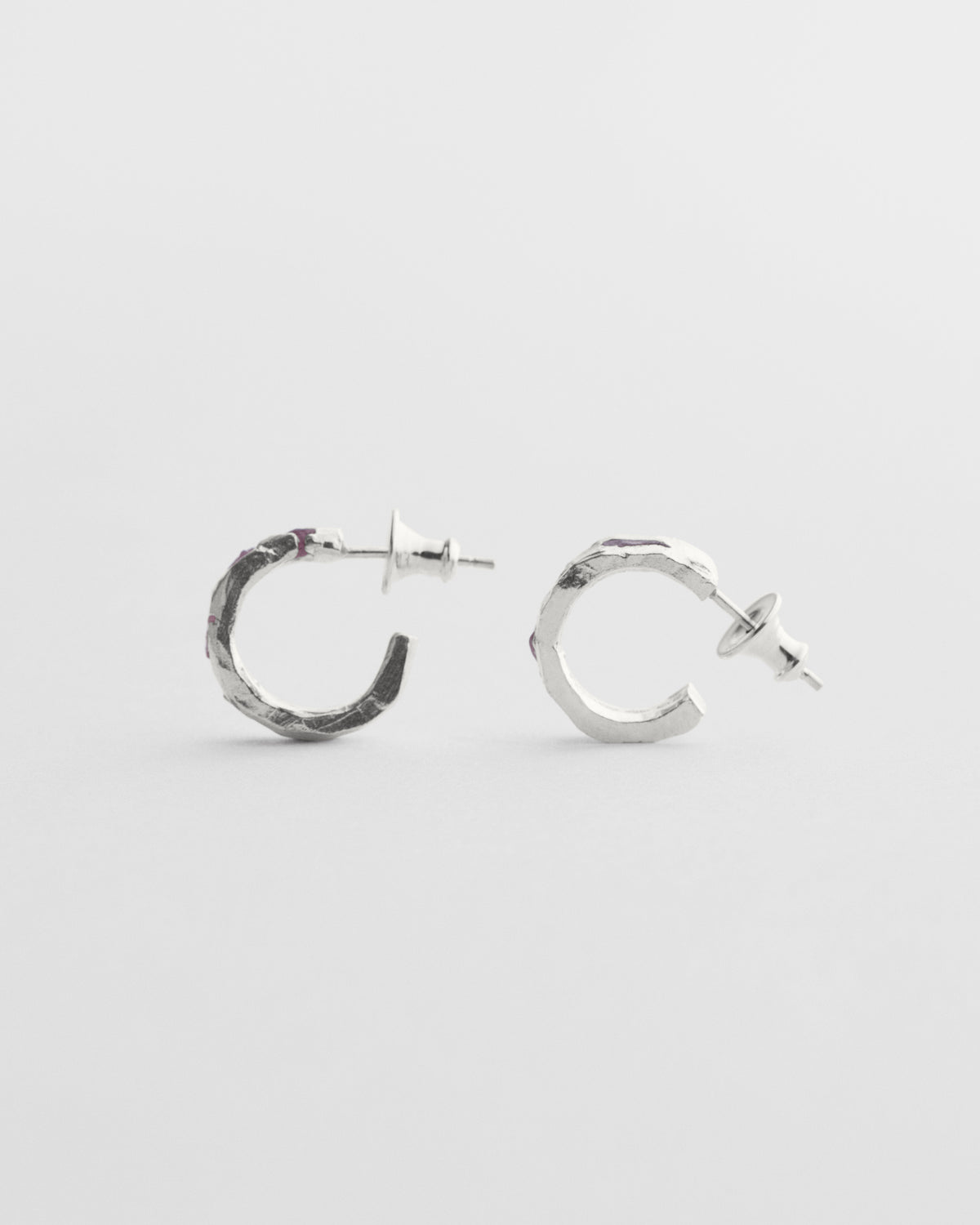 Raw Pink Sapphire Scatter Hoops