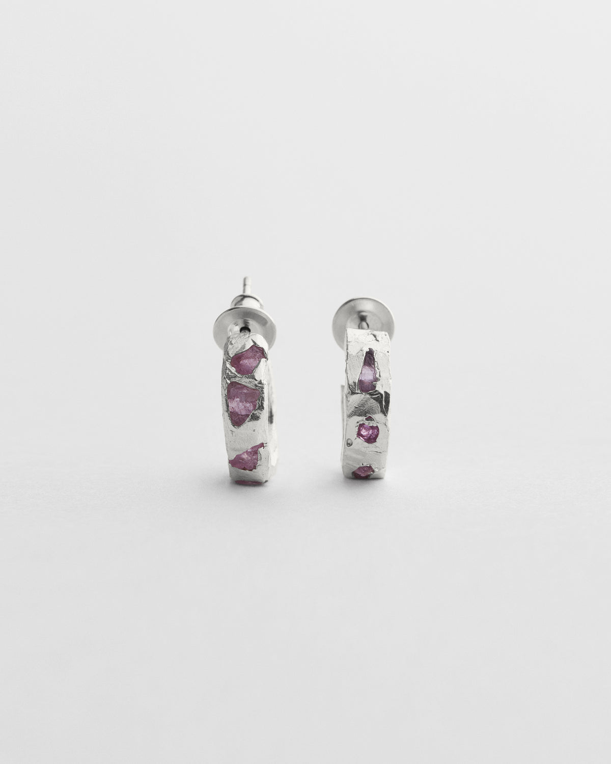 Raw Pink Sapphire Scatter Hoops
