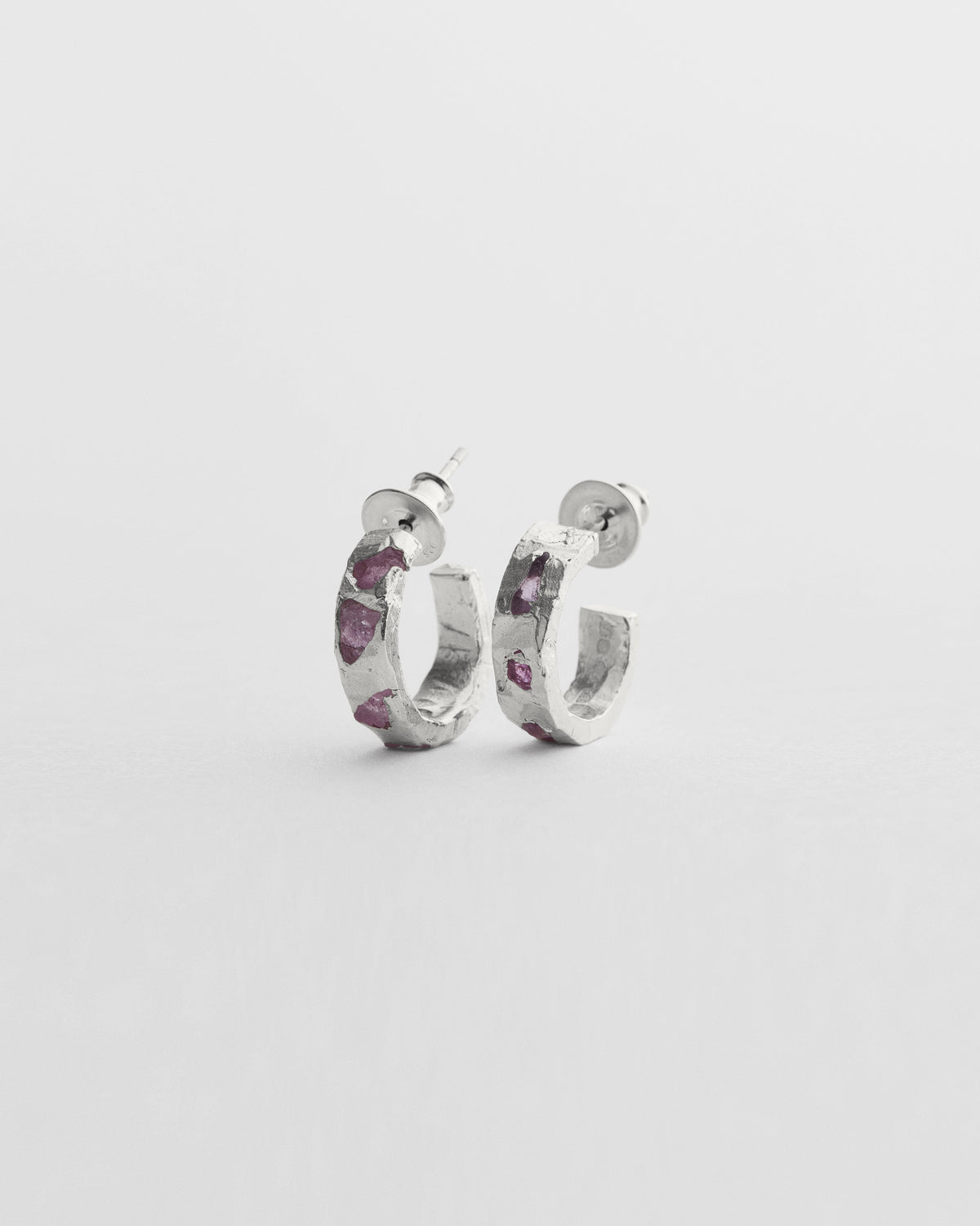 Raw Pink Sapphire Scatter Hoops
