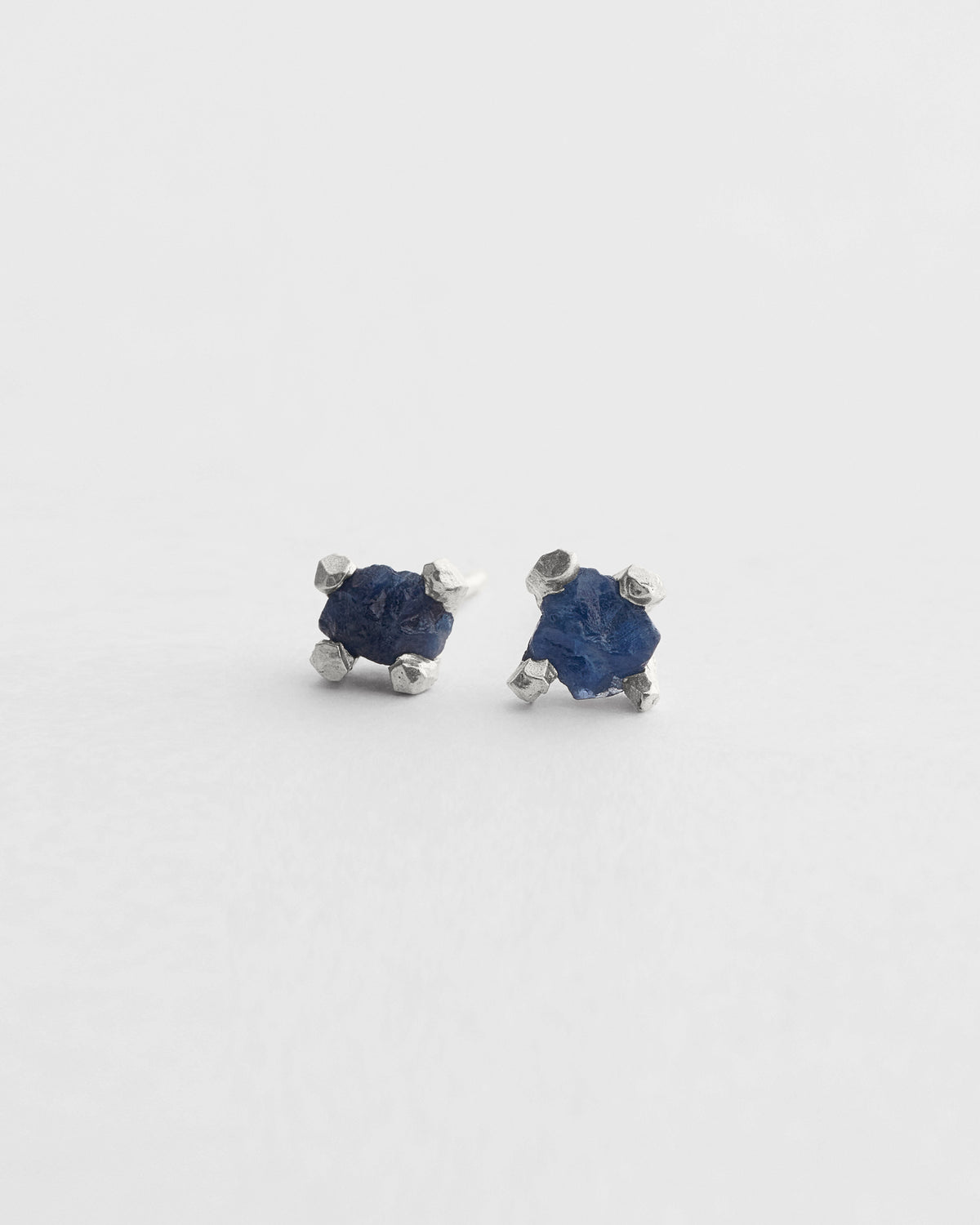 Raw Blue Sapphire Claw Studs