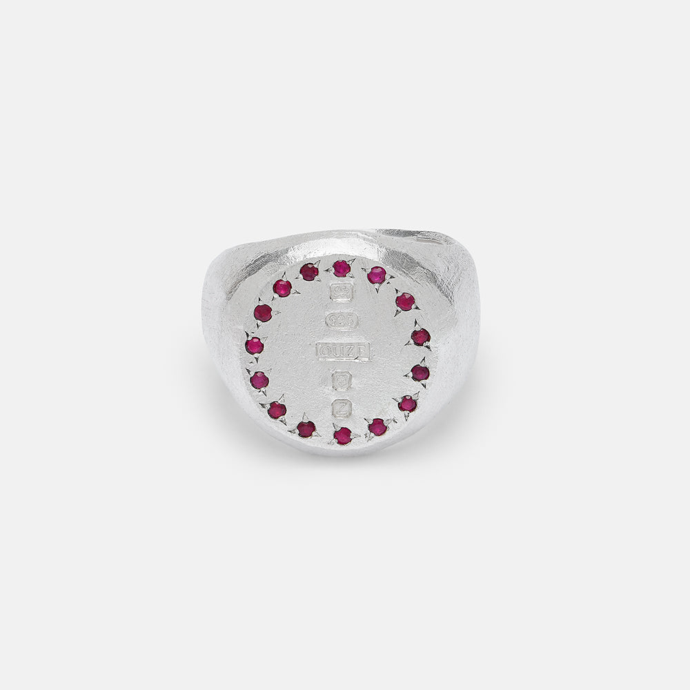 Hallmarked Ruby Halo Signet