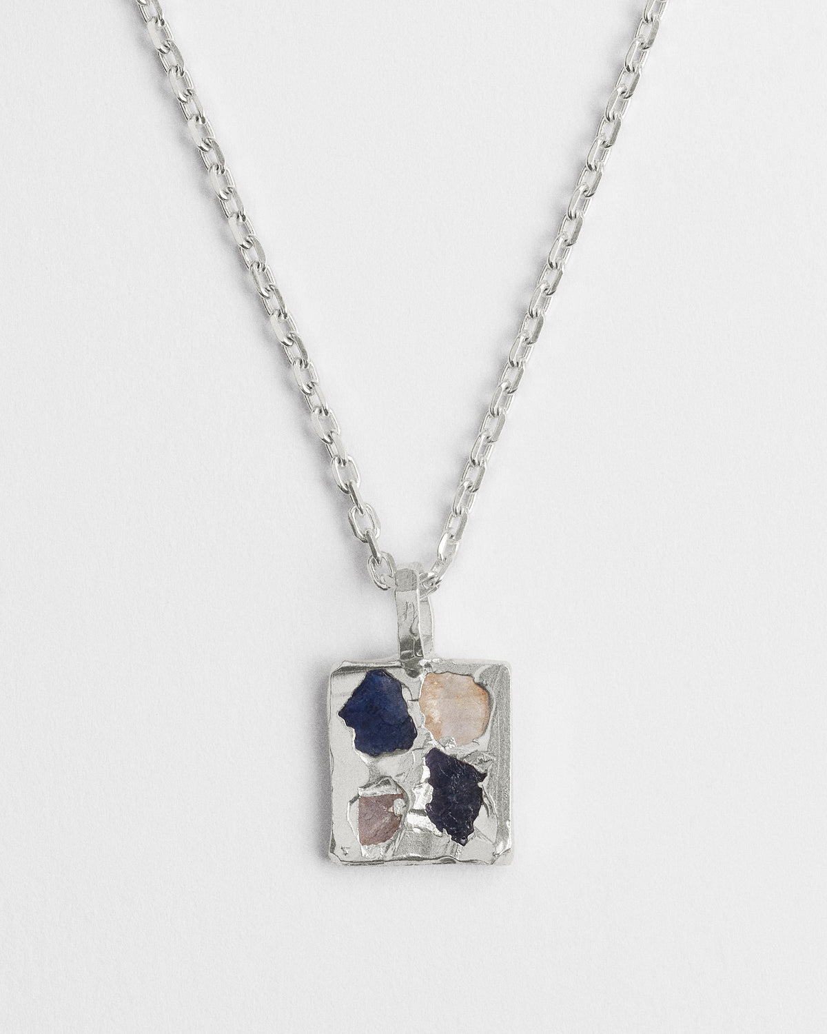 Raw Blue & White Sapphire Square Pendant