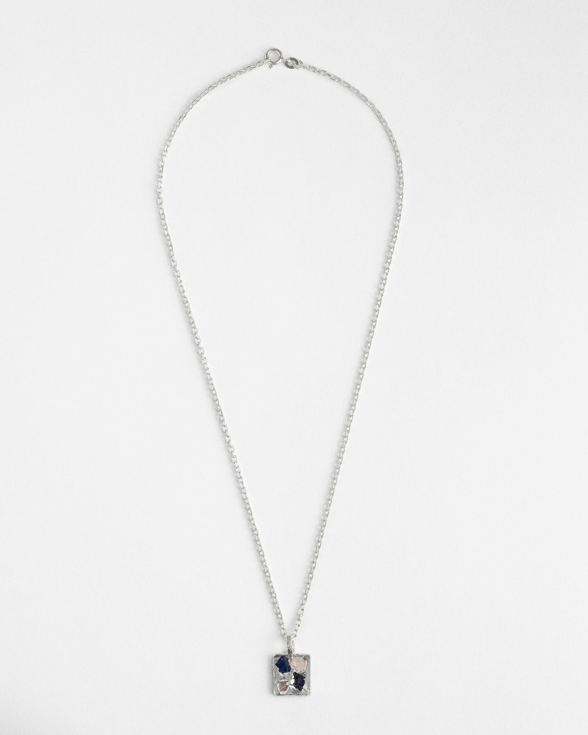 Raw Blue & White Sapphire Square Pendant