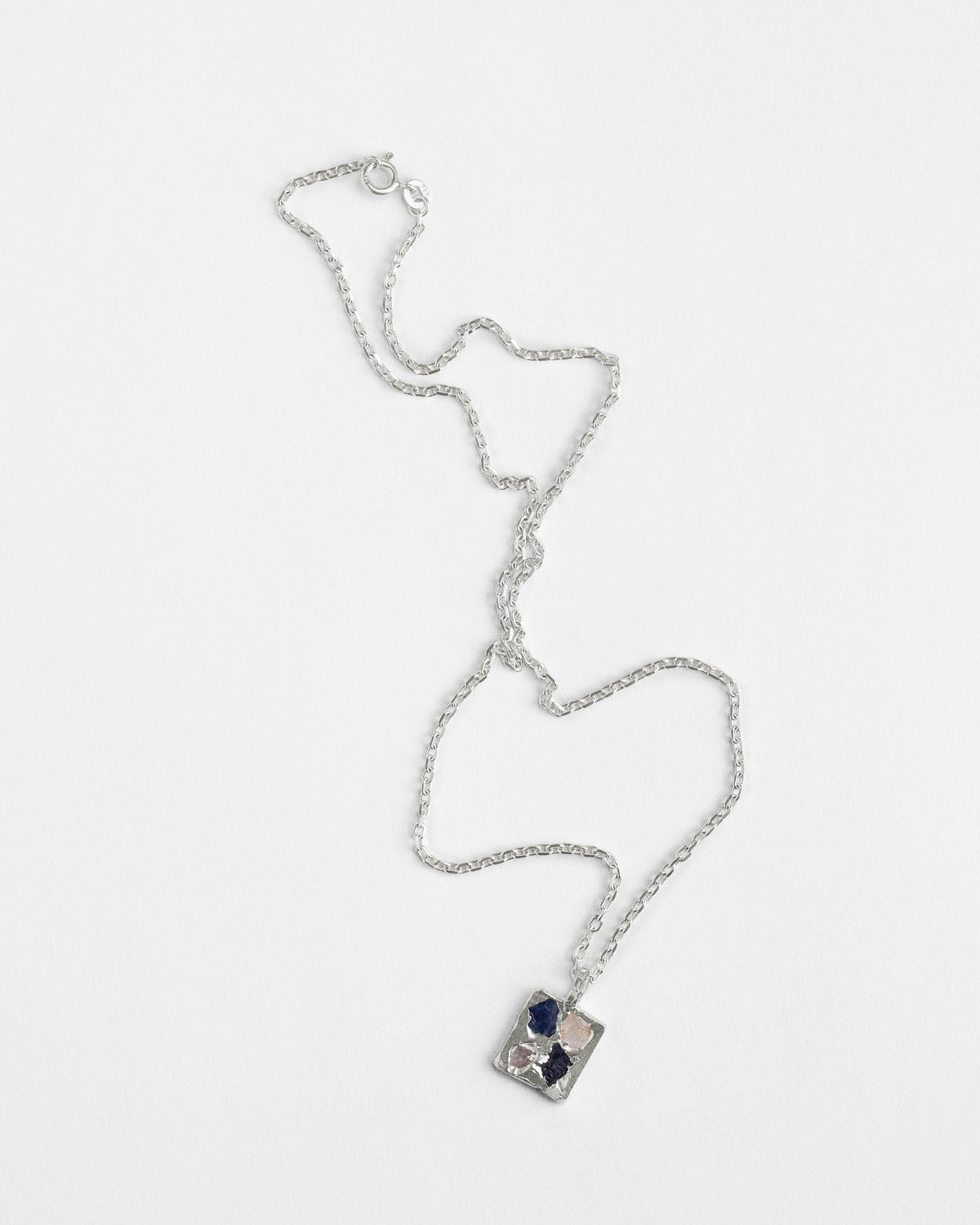 Raw Blue & White Sapphire Square Pendant