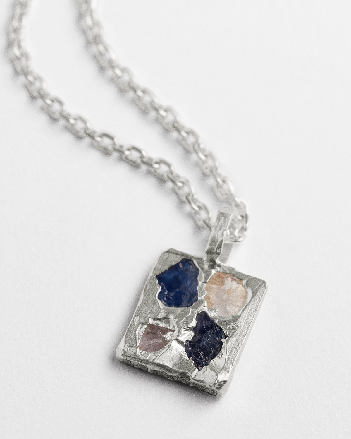Raw Blue & White Sapphire Square Pendant