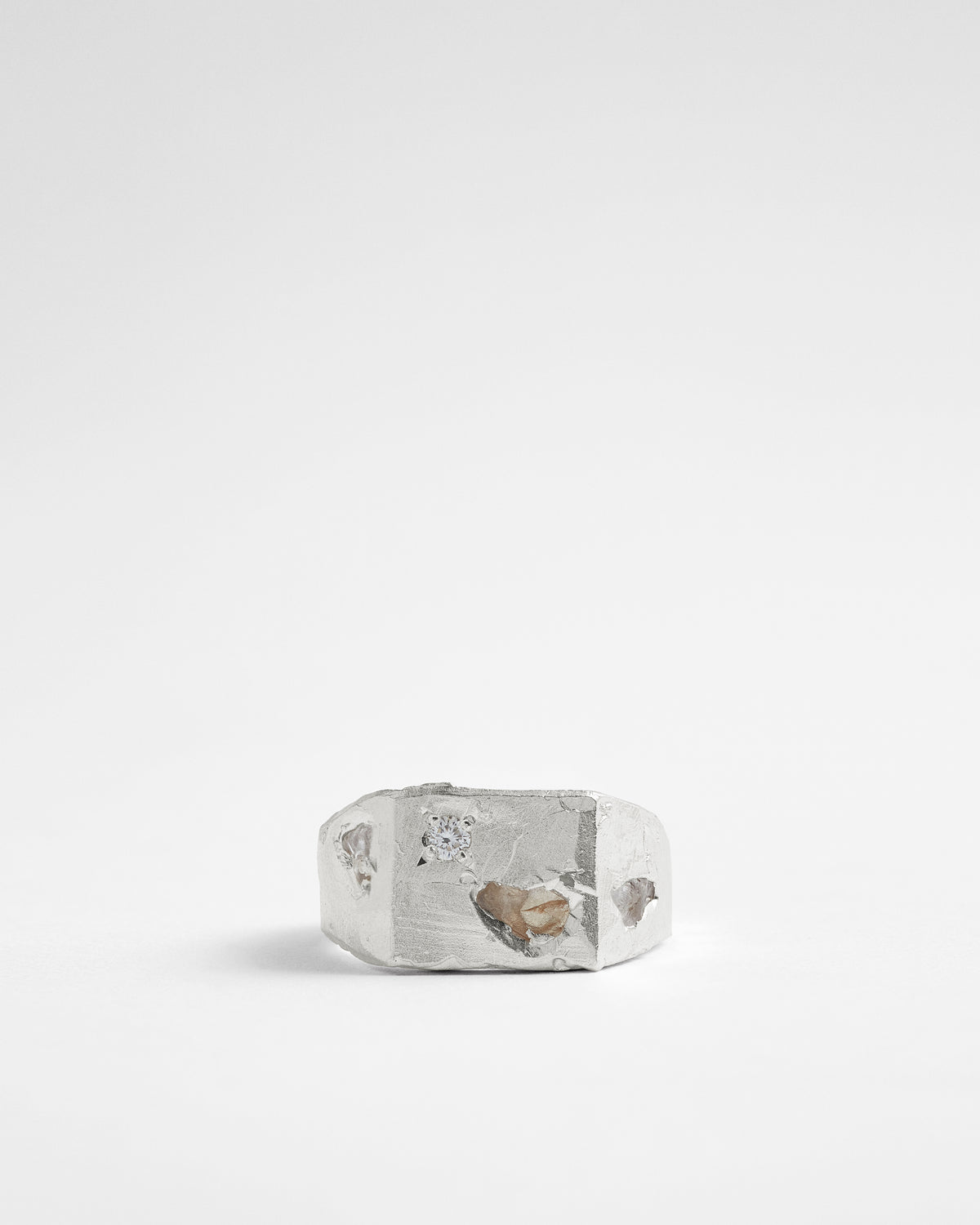 Raw White Sapphire & Diamond Trail Signet