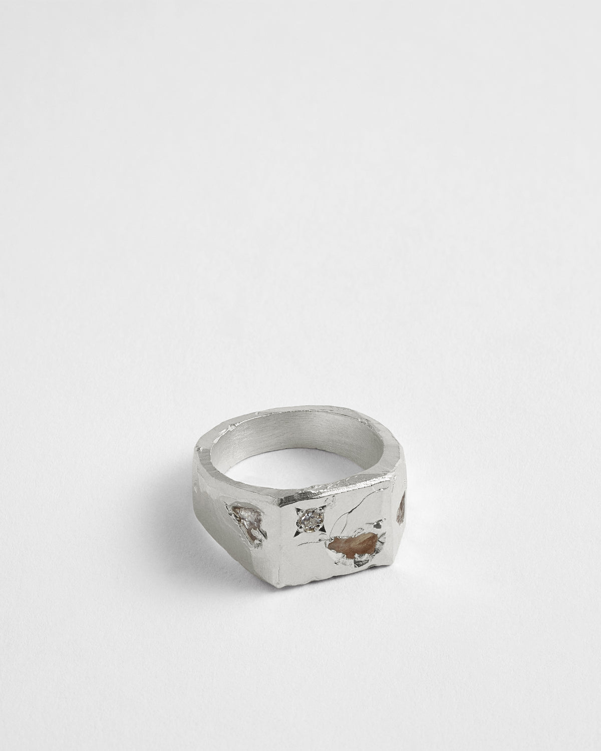 Raw White Sapphire & Diamond Trail Signet