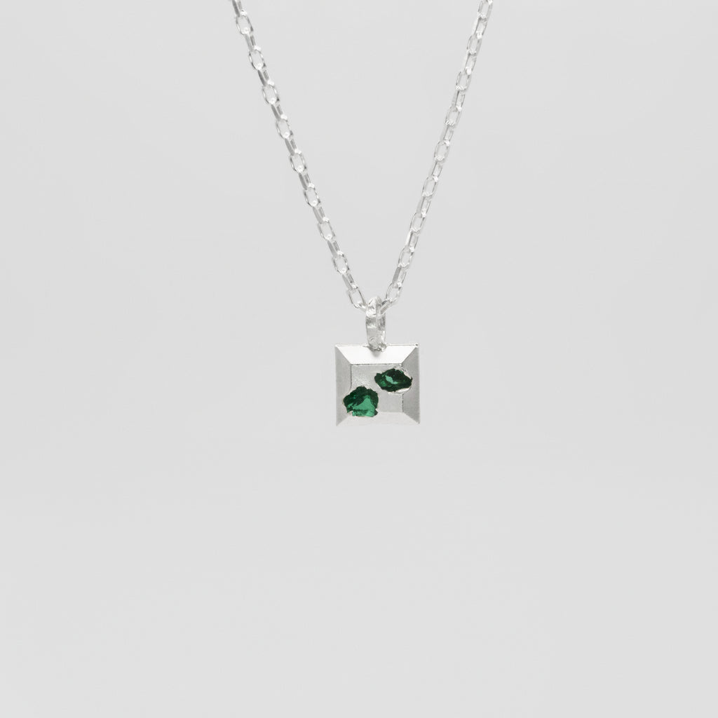 Raw Embedded Emerald Square Necklace