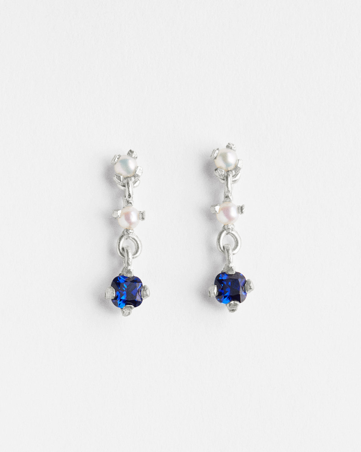Sapphire & Pearl Triple Claw Earrings