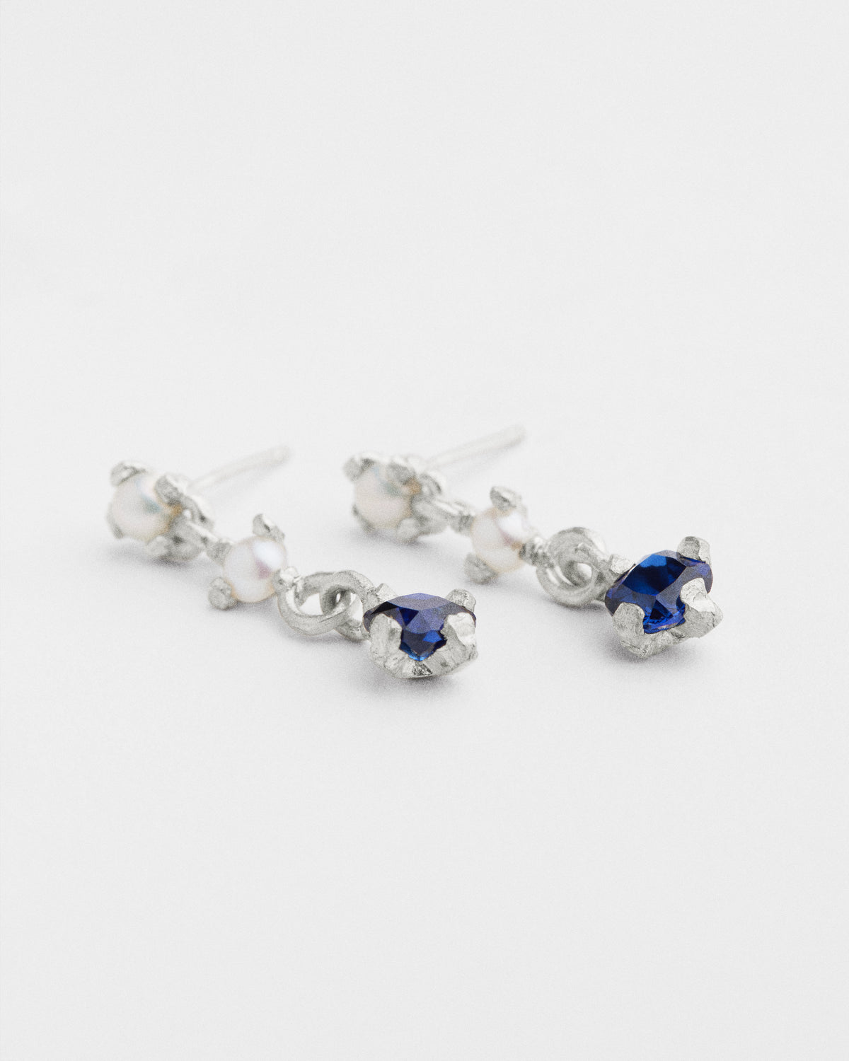 Sapphire & Pearl Triple Claw Earrings