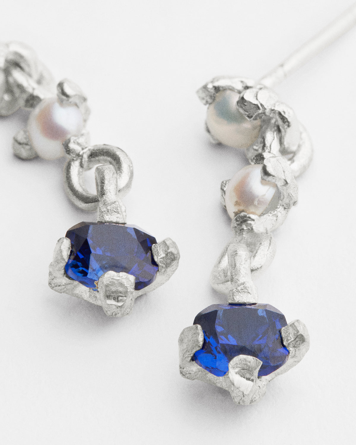Sapphire & Pearl Triple Claw Earrings