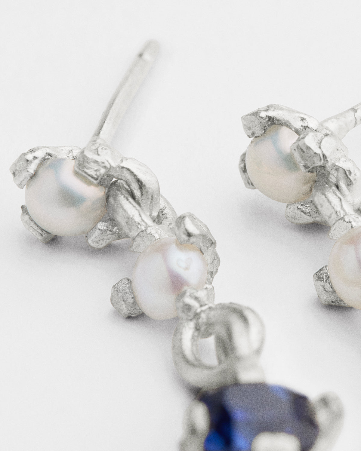 Sapphire & Pearl Triple Claw Earrings