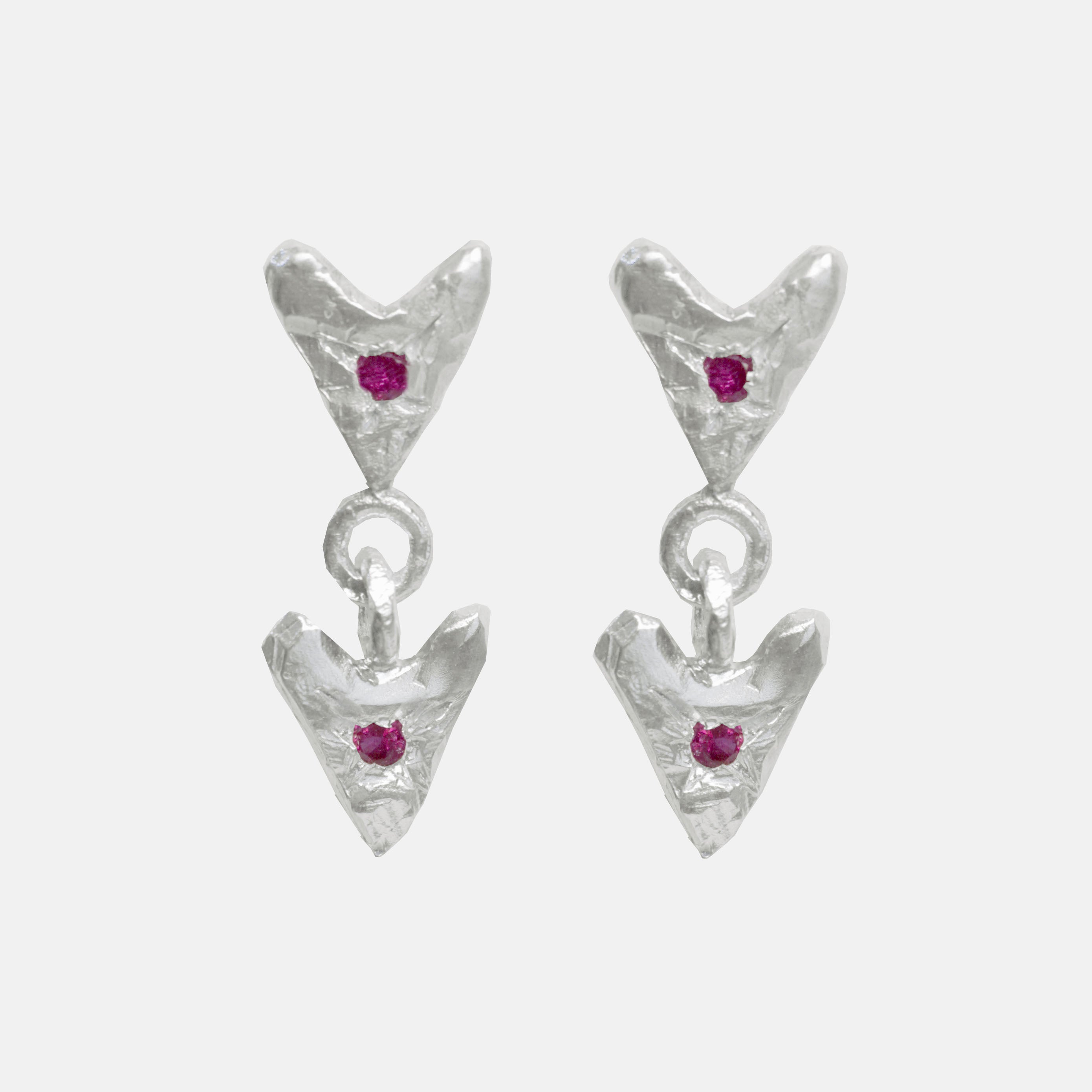 Twin Ruby Heart Drop Earrings