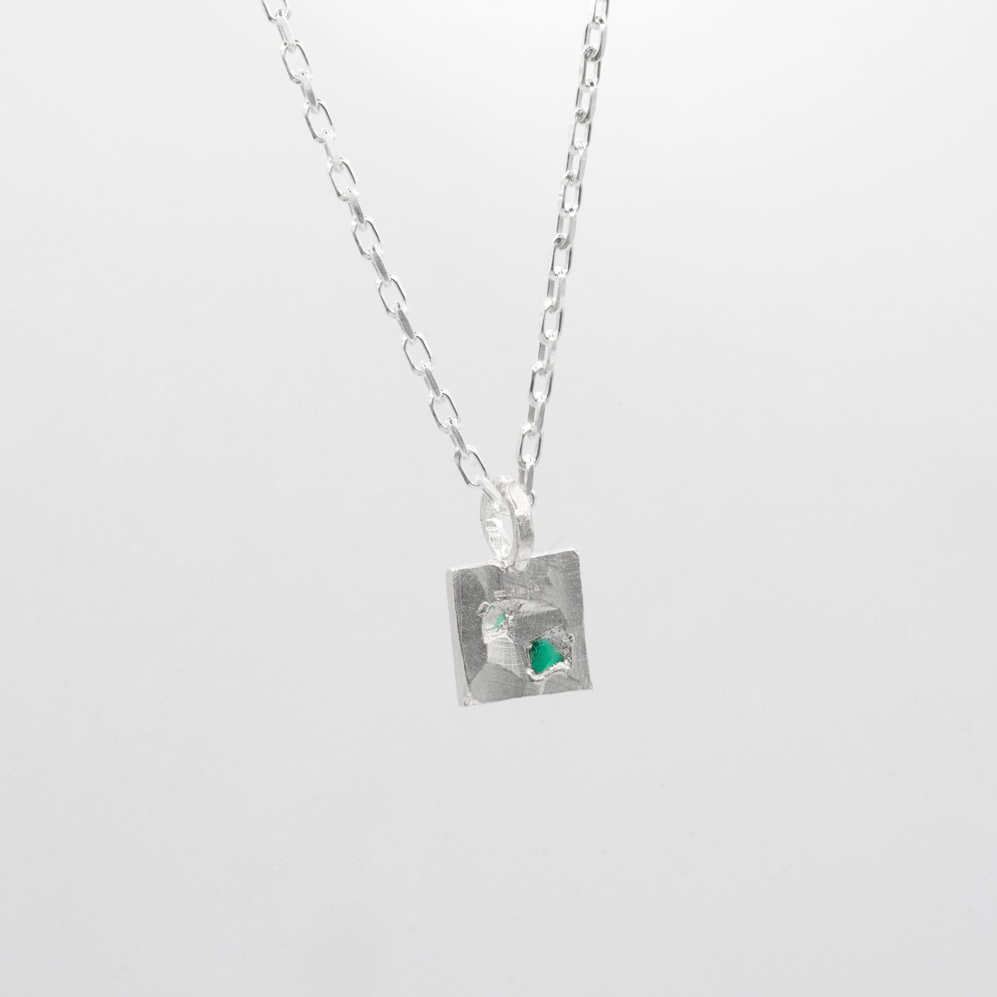 Raw Embedded Emerald Square Necklace